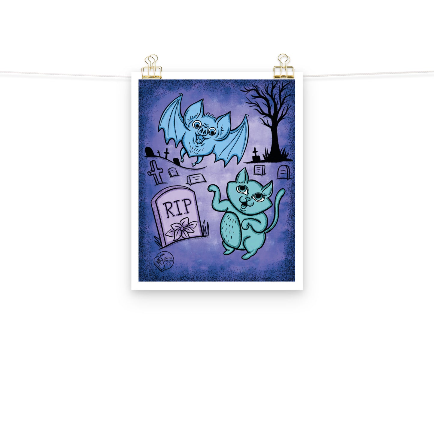 Vintage Halloween Bat & Cat Print